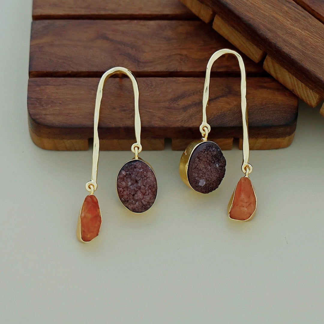Anvi Golden Arch Raw Stone + Druzy Earring