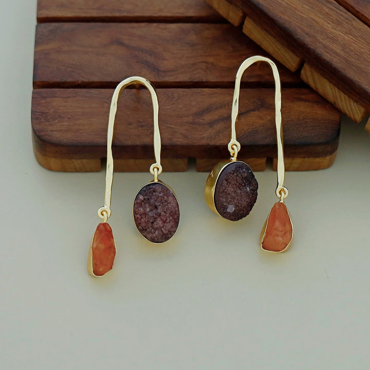 Anvi Golden Arch Raw Stone + Druzy Earring