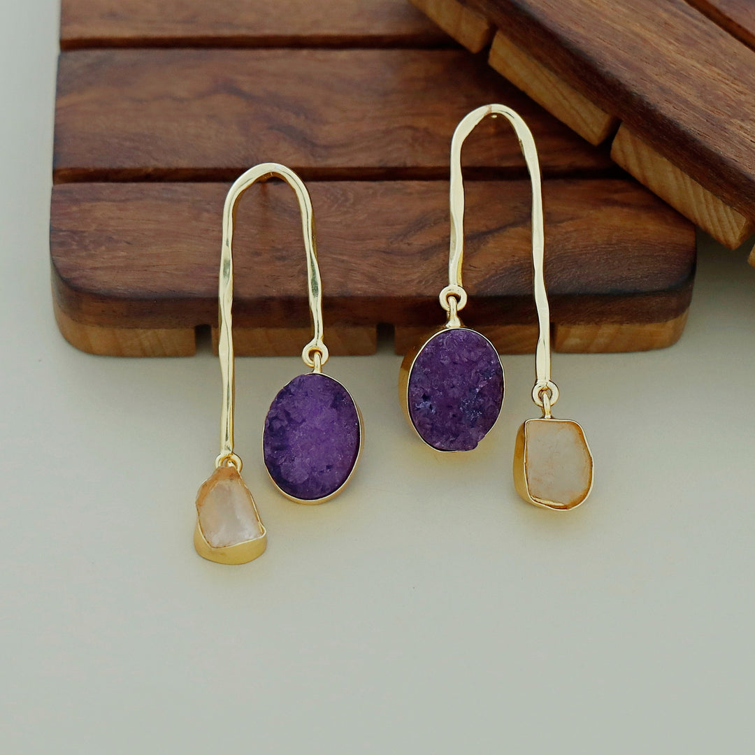 Anvi Golden Arch Raw Stone + Druzy Earring