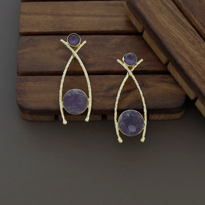 Textured Golden Fishy Raw Stone Earring