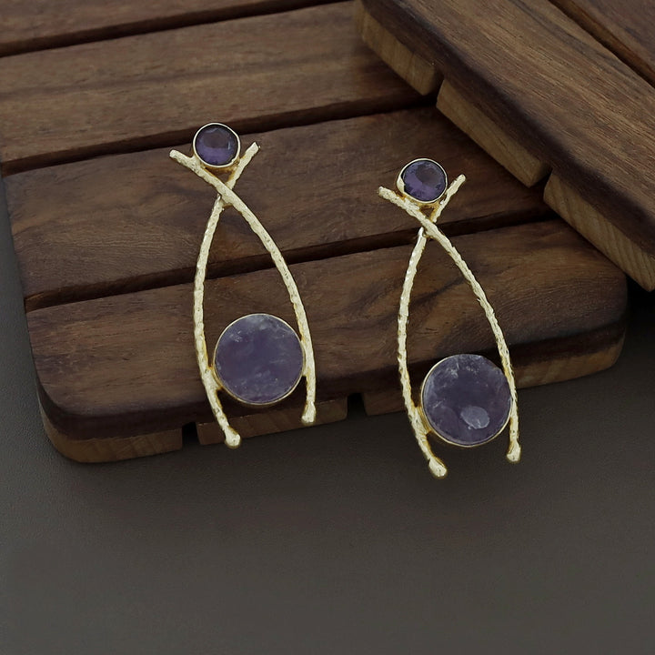 Textured Golden Fishy Raw Stone Earring