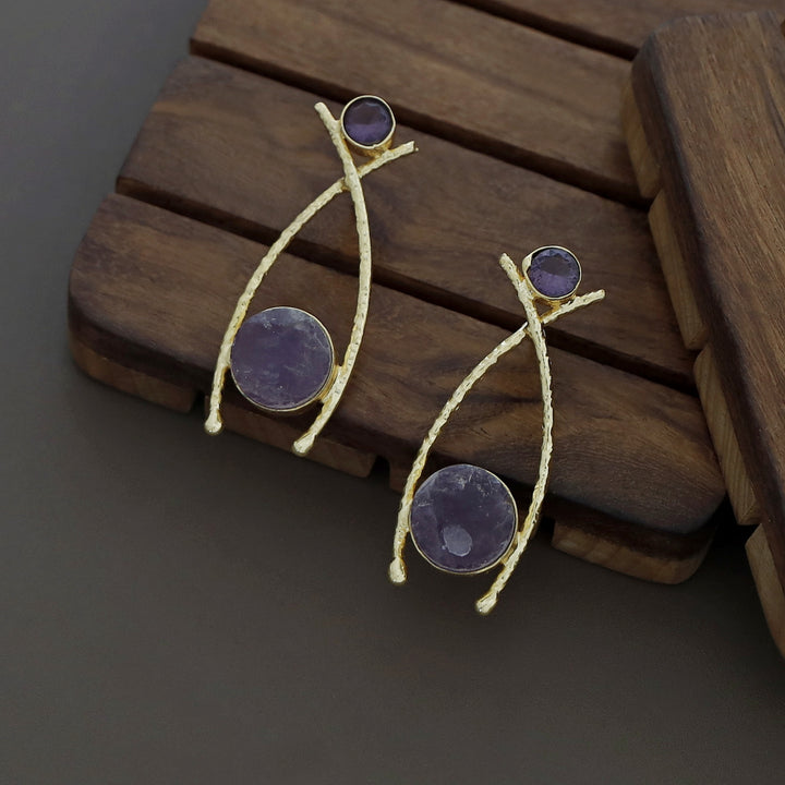 Textured Golden Fishy Raw Stone Earring