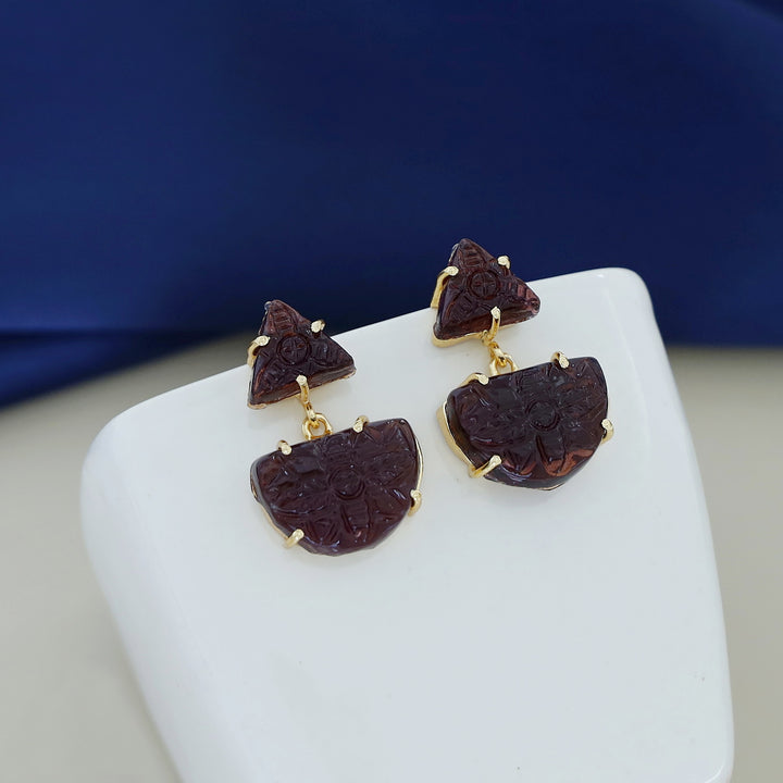 Carved Triangle & Semi Circle Earring