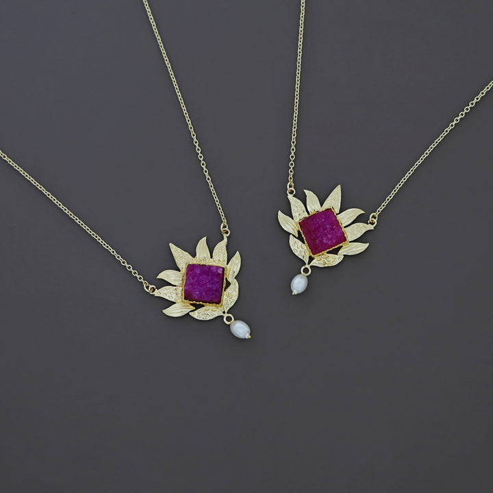 Mina Golden Leafy Pearl Druzy Neckpiece
