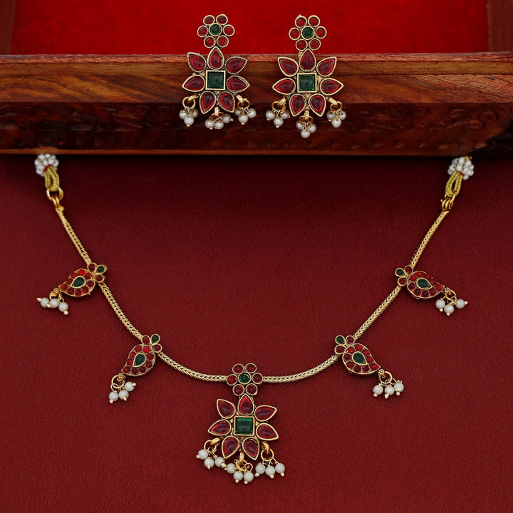 Aradhana Mango Pearl Short Neckpiece With Earring
