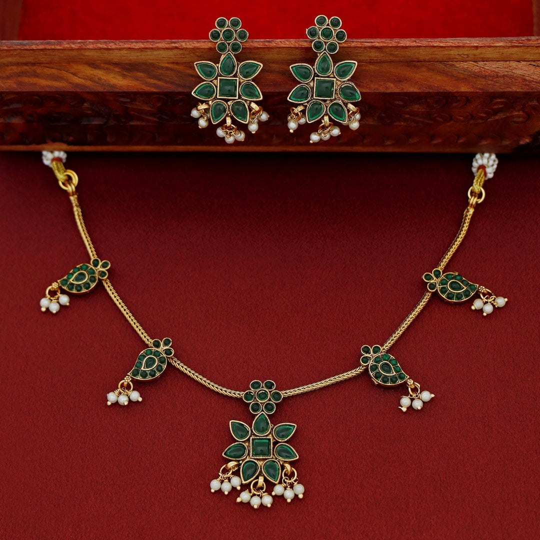 Aradhana Mango Pearl Short Neckpiece With Earring