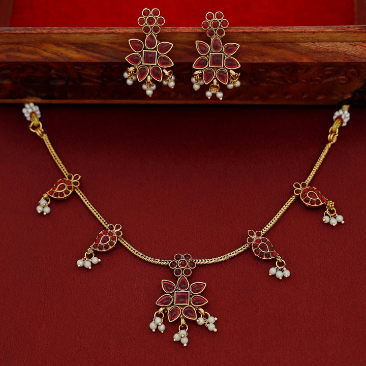 Aradhana Mango Pearl Short Neckpiece With Earring