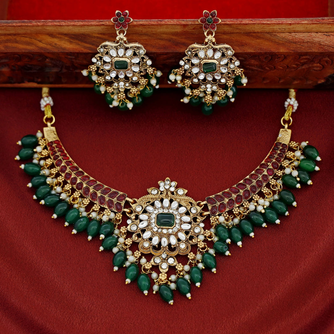 Kashvi Kundan Pearl Branch Wing Neckpiece With Earring