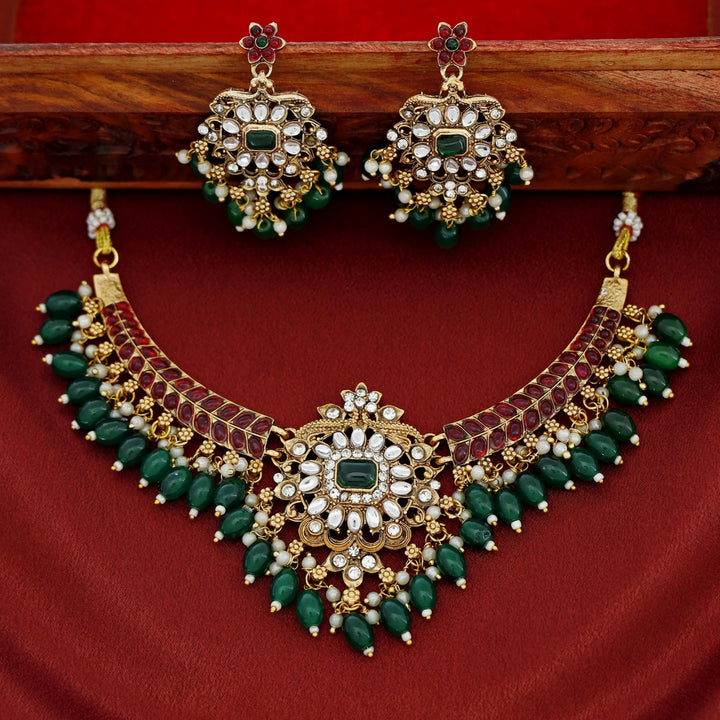 Kashvi Kundan Pearl Branch Wing Neckpiece With Earring