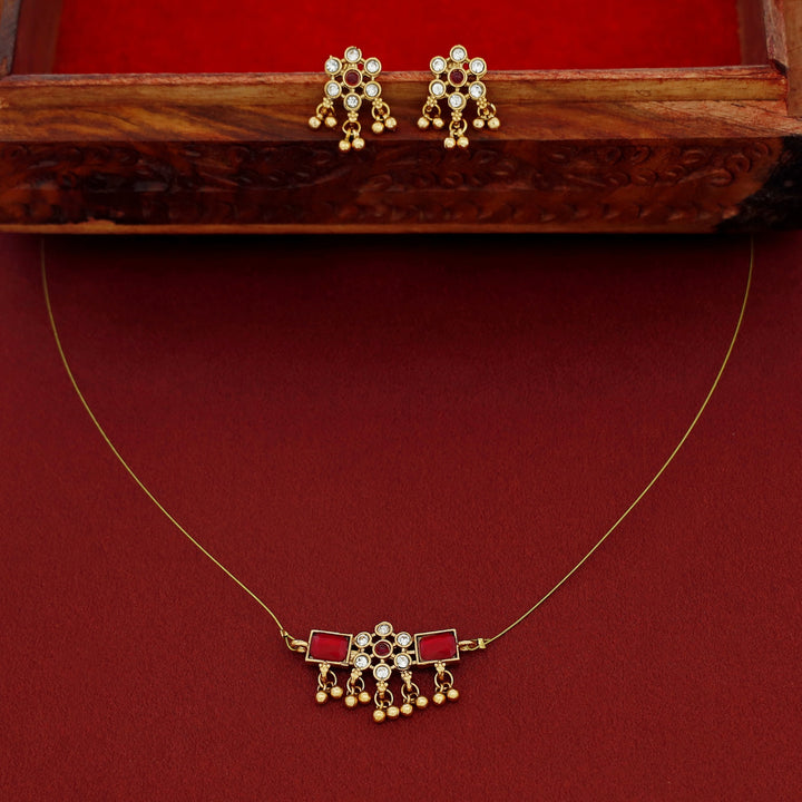 Priksha Floral Golden Beads String Neckpiece With Earring