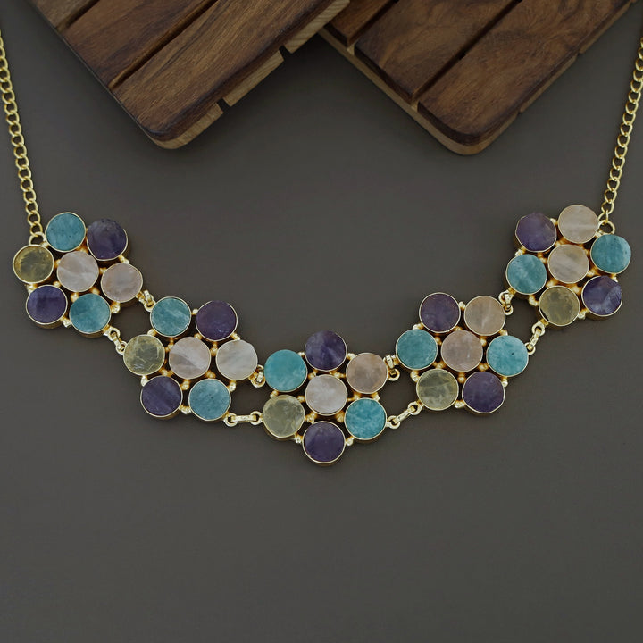 Multicolour Raw Stone Flower Choker