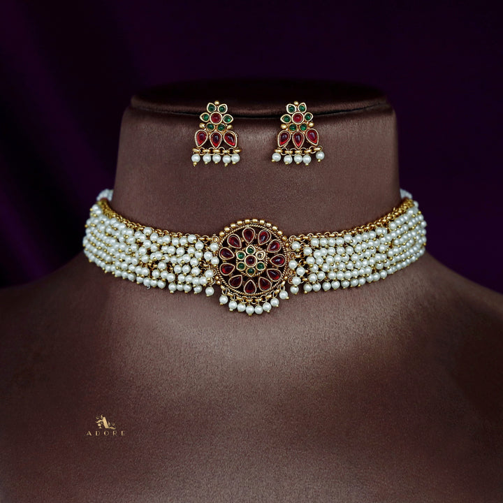 Dhrupatha Cluster Pearl Choker With Earring