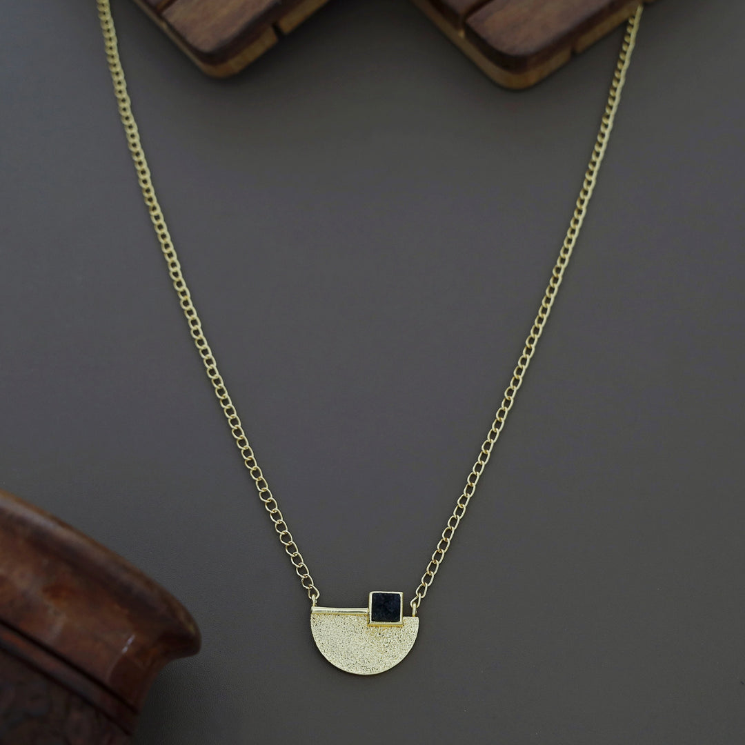Golden Textured Semi Circle Druzy Stone Neckpiece