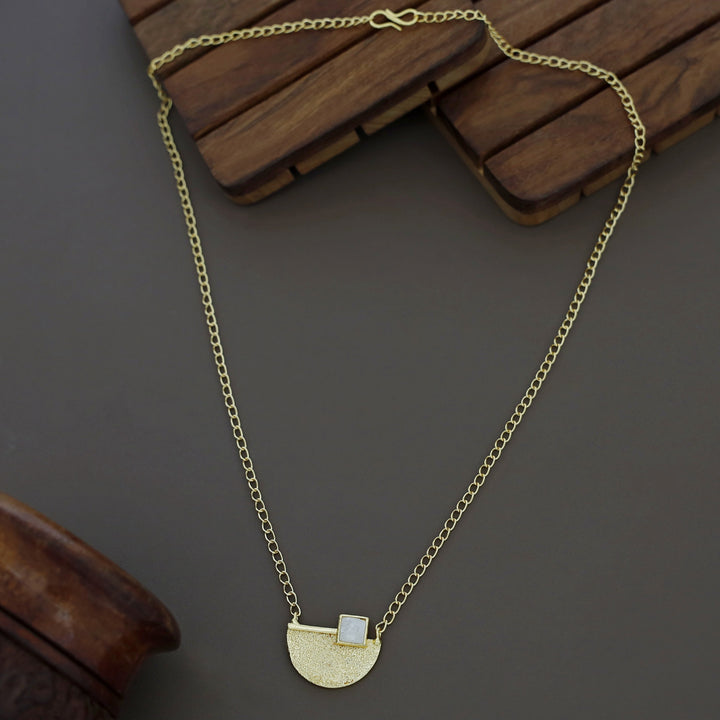 Golden Textured Semi Circle Druzy Stone Neckpiece