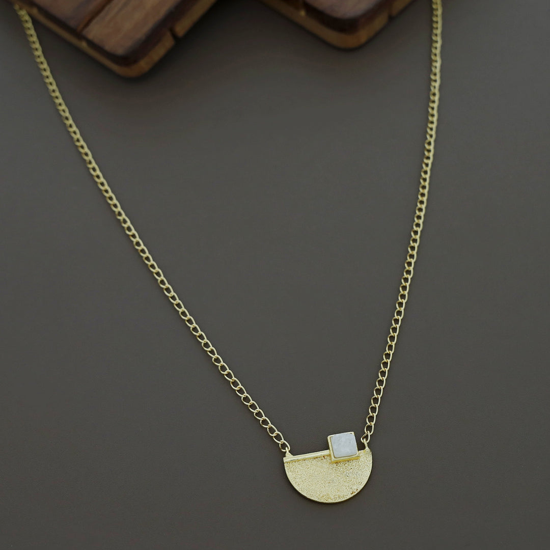 Golden Textured Semi Circle Druzy Stone Neckpiece
