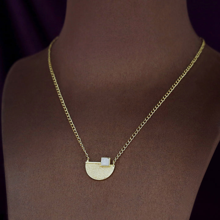 Golden Textured Semi Circle Druzy Stone Neckpiece