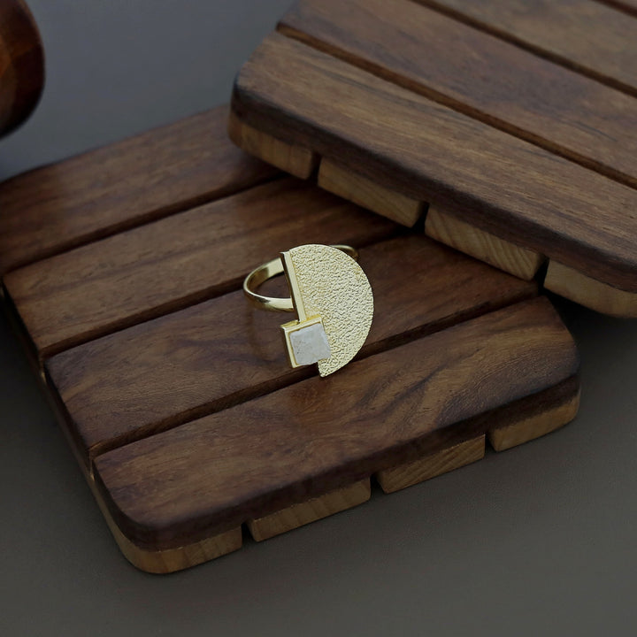 Golden Textured Semi Circle Druzy Stone Ring