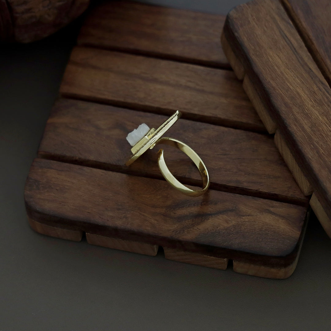 Golden Textured Semi Circle Druzy Stone Ring