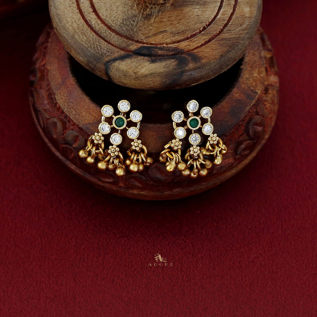 Priksha Floral Golden Beads String Neckpiece With Earring