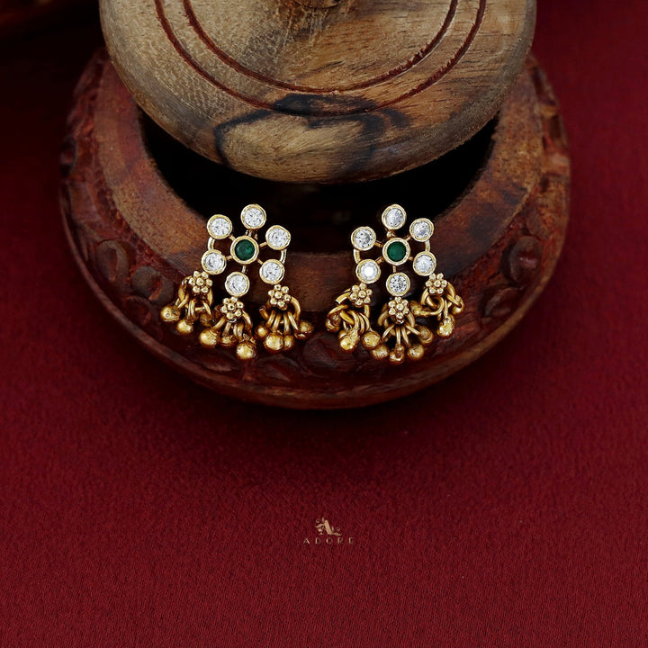 Priksha Floral Golden Beads String Neckpiece With Earring