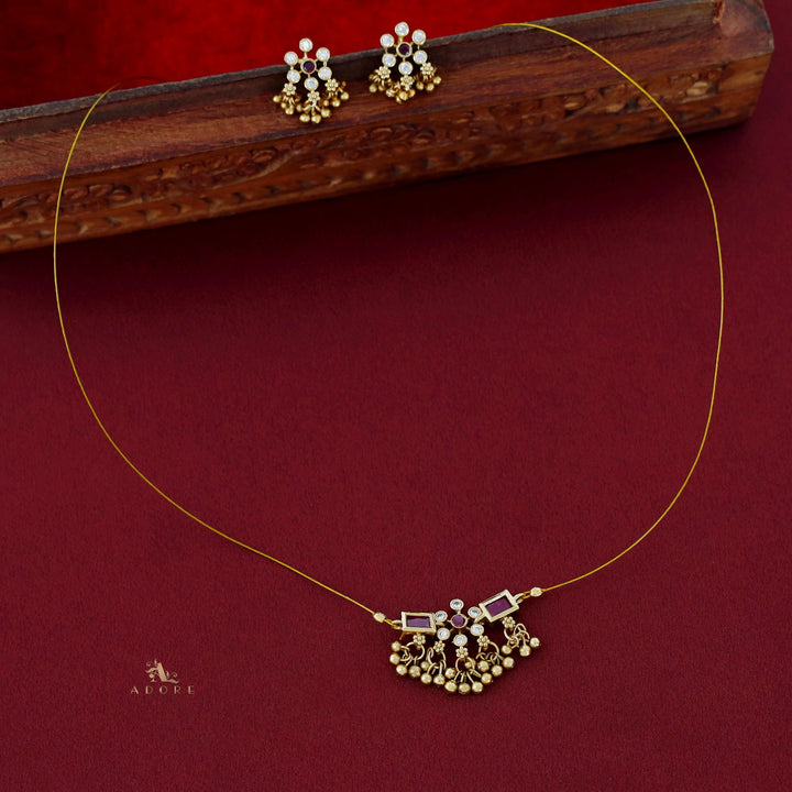 Priksha Floral Golden Beads String Neckpiece With Earring