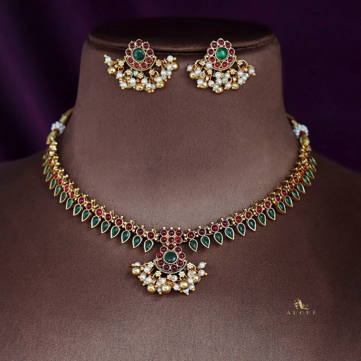 Uttara Floral Palakka Short Neckpiece With Earring