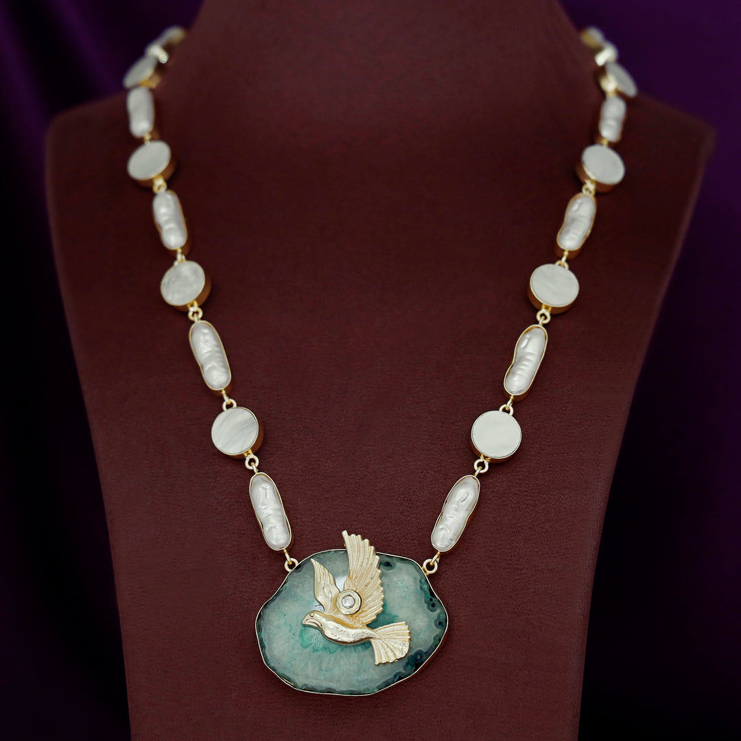 Andrea Pigeon MOP + Dyed Agate Stone Neckpiece
