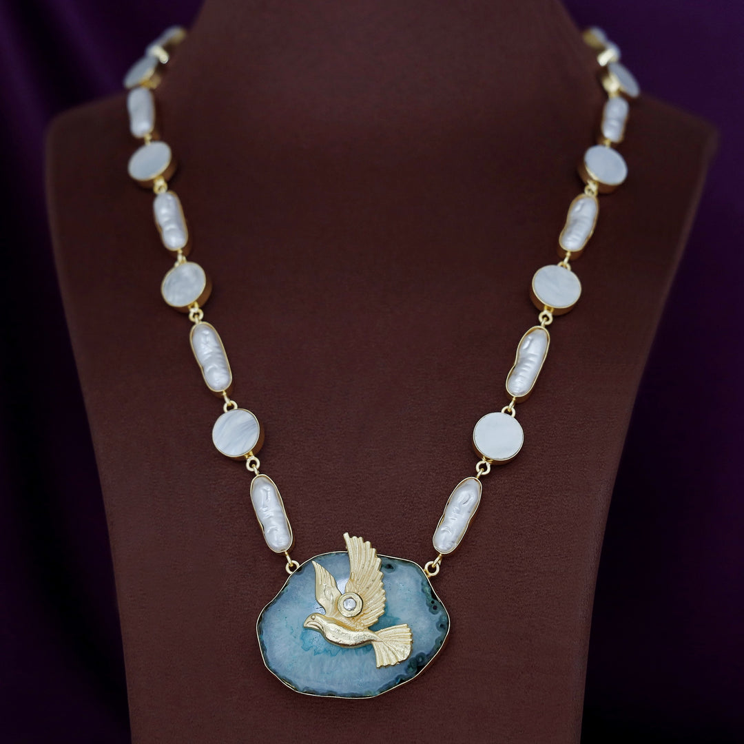 Andrea Pigeon MOP + Dyed Agate Stone Neckpiece