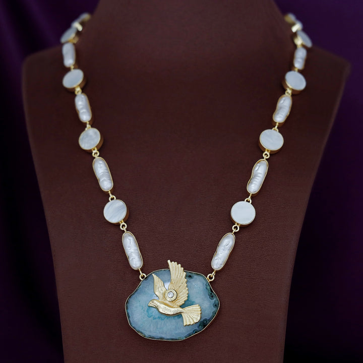 Andrea Pigeon MOP + Dyed Agate Stone Neckpiece