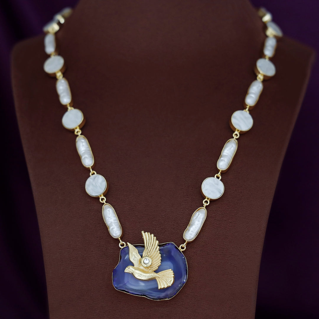 Andrea Pigeon MOP + Dyed Agate Stone Neckpiece