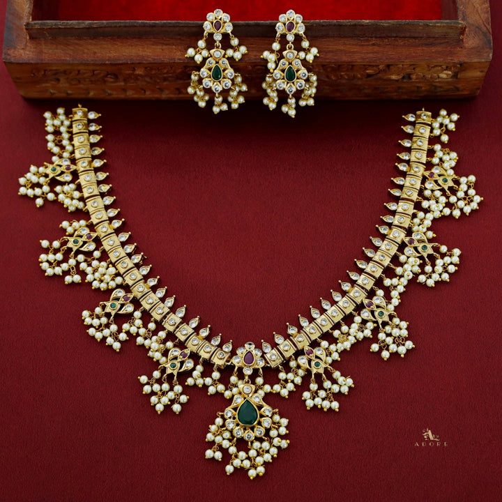 Premium Apsara Pearl Bridal Short Neckpiece With Earring