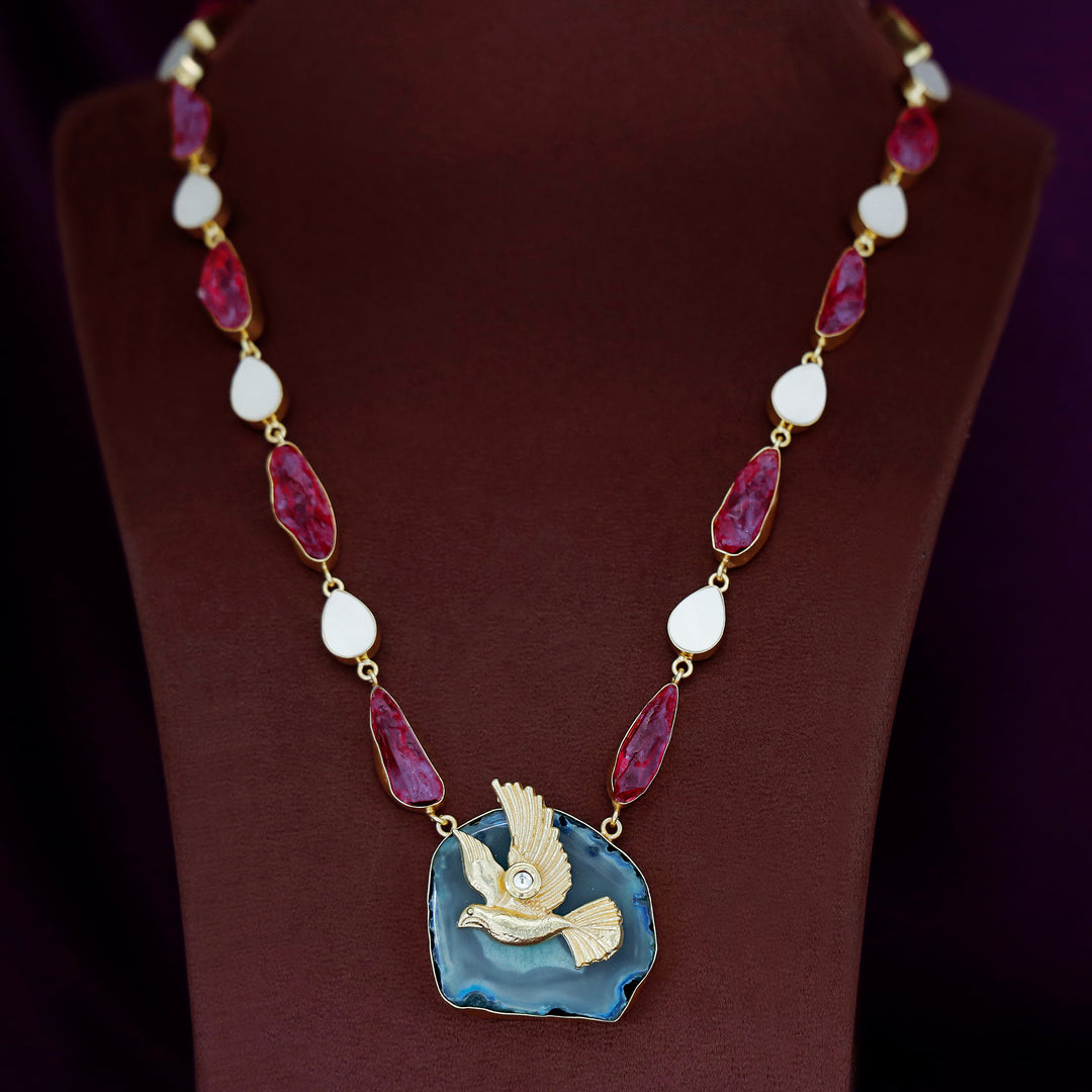 Andrea Pigeon MOP + Dyed Agate Stone Neckpiece