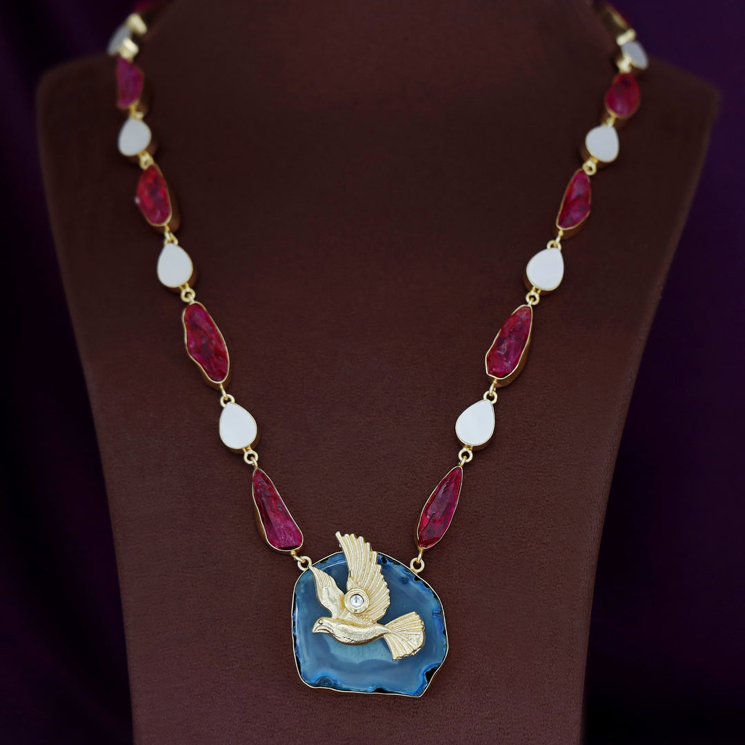 Andrea Pigeon MOP + Dyed Agate Stone Neckpiece