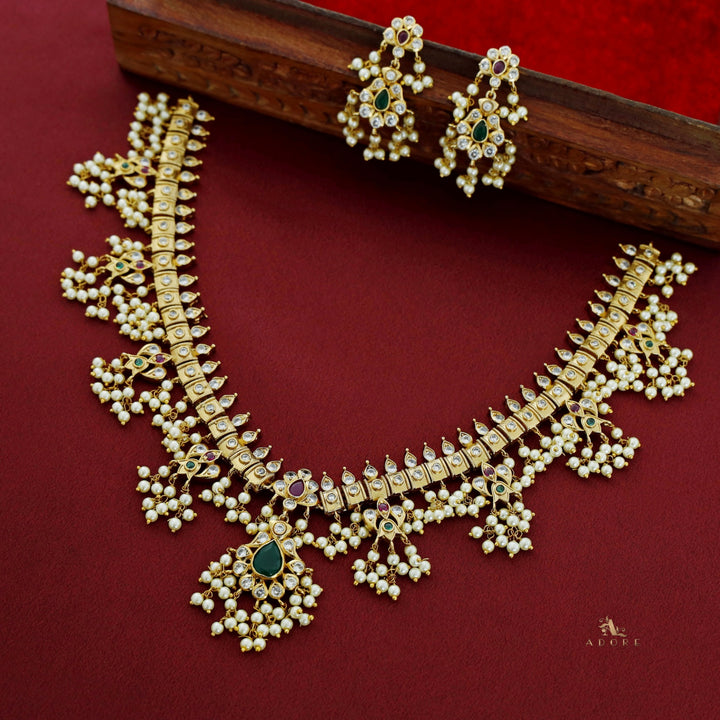 Premium Apsara Pearl Bridal Short Neckpiece With Earring
