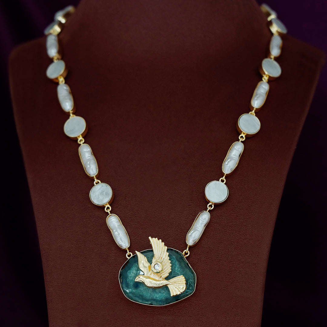 Andrea Pigeon MOP + Dyed Agate Stone Neckpiece