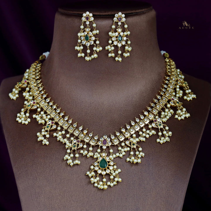 Premium Apsara Pearl Bridal Short Neckpiece With Earring