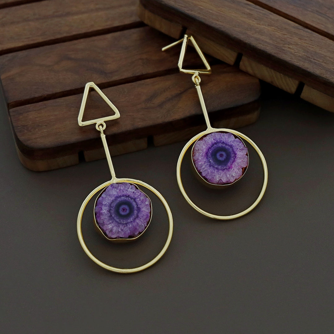 Bettie Triangle Pendulum Circle Agate Stone Earring