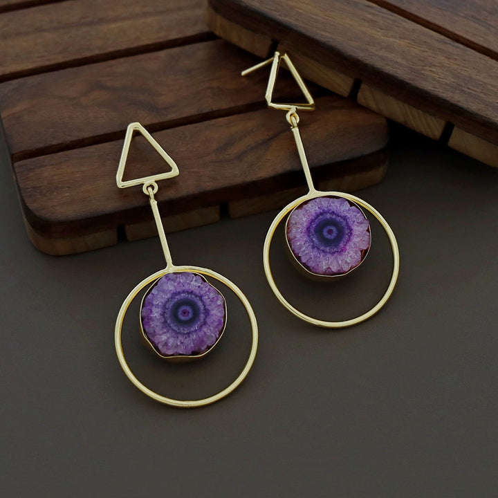 Bettie Triangle Pendulum Circle Agate Stone Earring