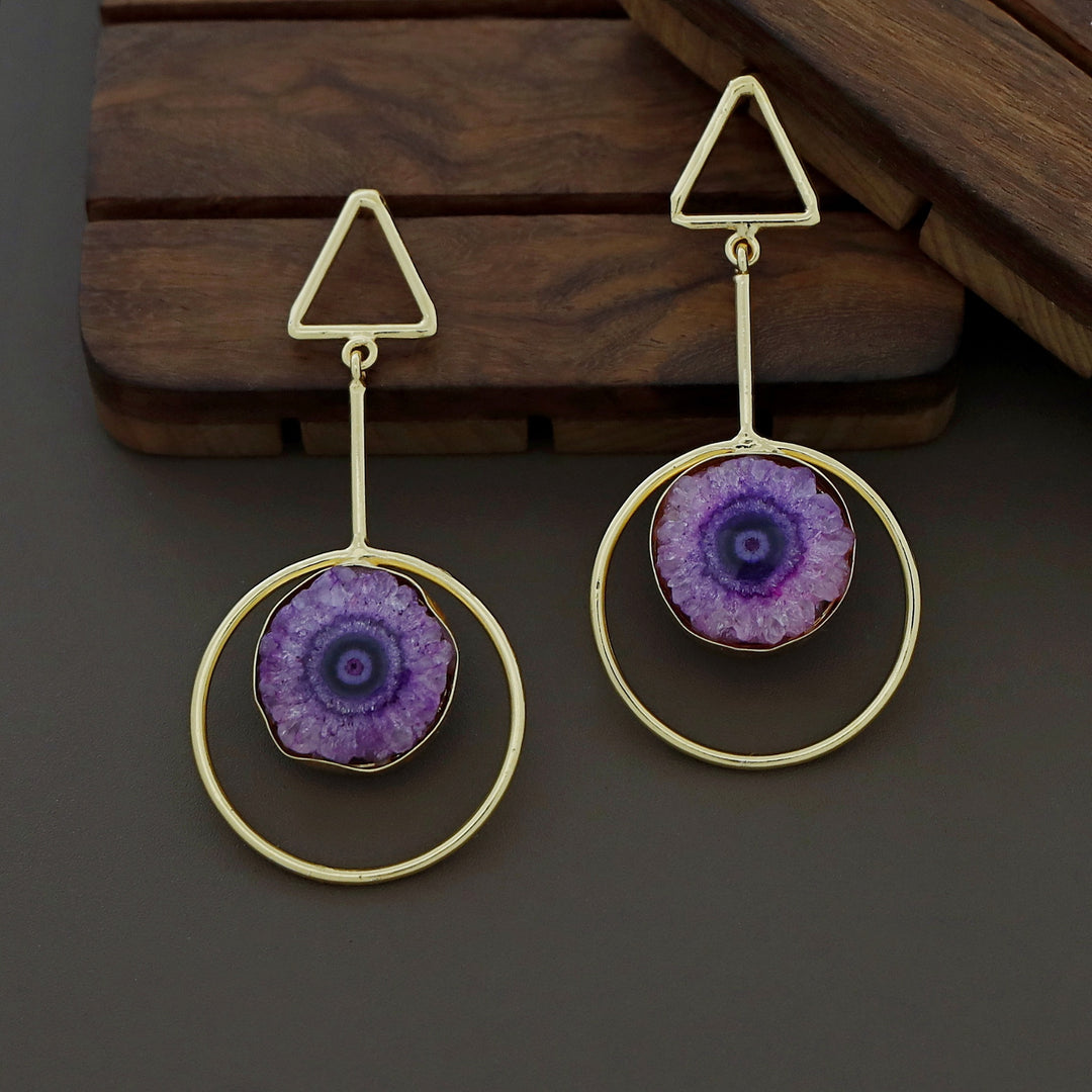 Bettie Triangle Pendulum Circle Agate Stone Earring
