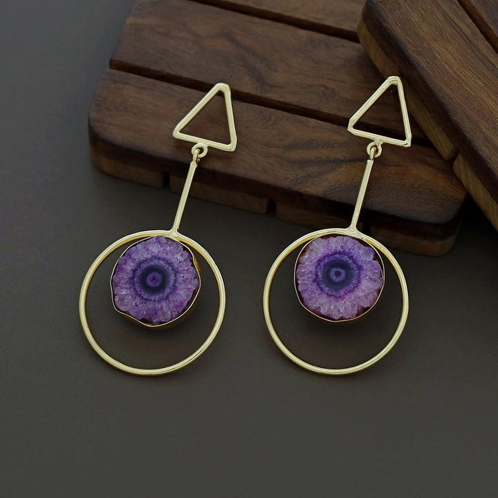 Bettie Triangle Pendulum Circle Agate Stone Earring