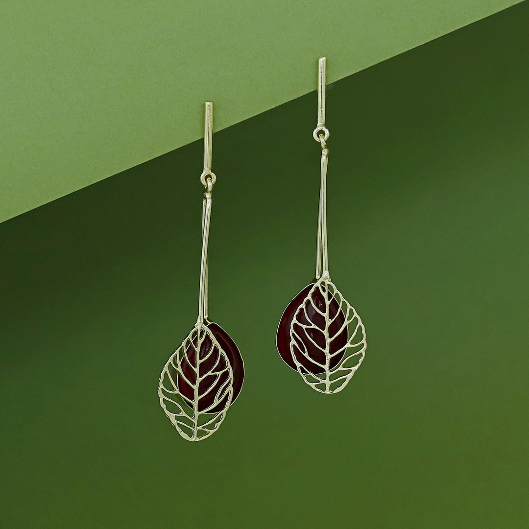 Aayla Golden Leafy Glossy Stone Earring