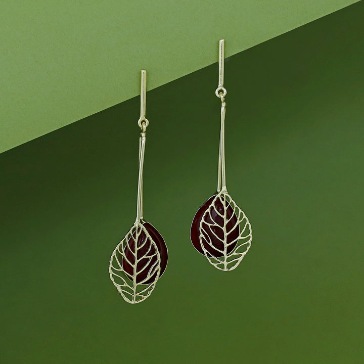 Aayla Golden Leafy Glossy Stone Earring