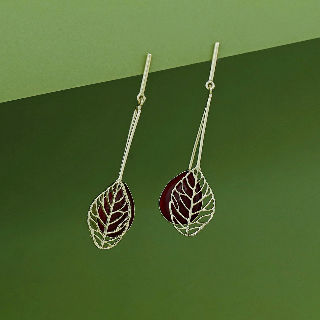 Aayla Golden Leafy Glossy Stone Earring