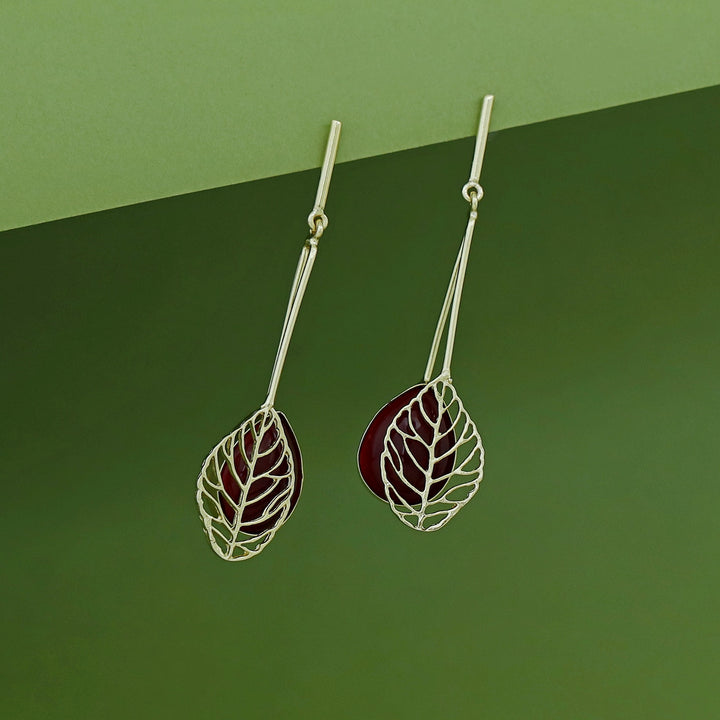 Aayla Golden Leafy Glossy Stone Earring