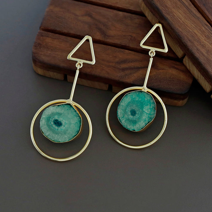 Bettie Triangle Pendulum Circle Agate Stone Earring