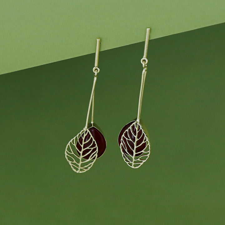 Aayla Golden Leafy Glossy Stone Earring