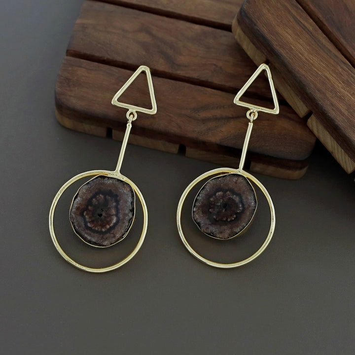 Bettie Triangle Pendulum Circle Agate Stone Earring