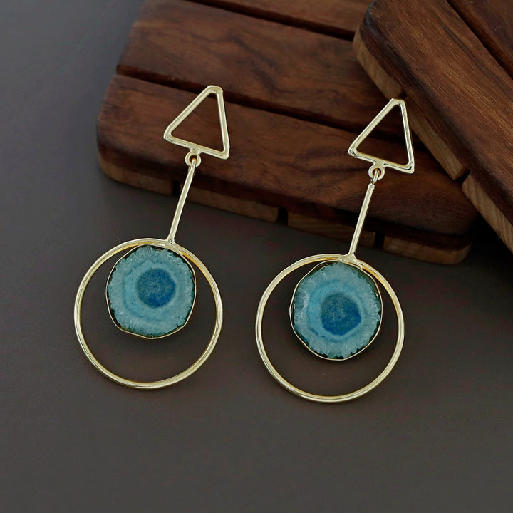 Bettie Triangle Pendulum Circle Agate Stone Earring