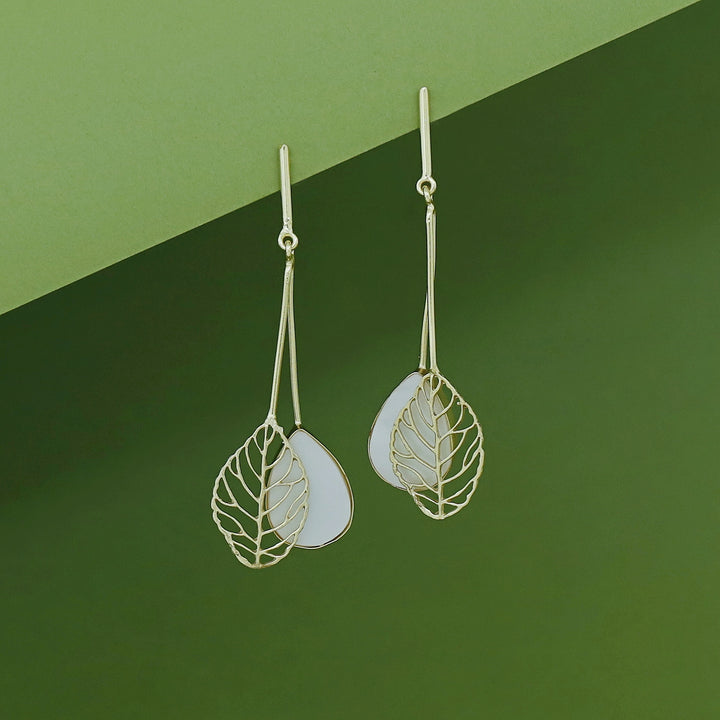 Aayla Golden Leafy Glossy Stone Earring