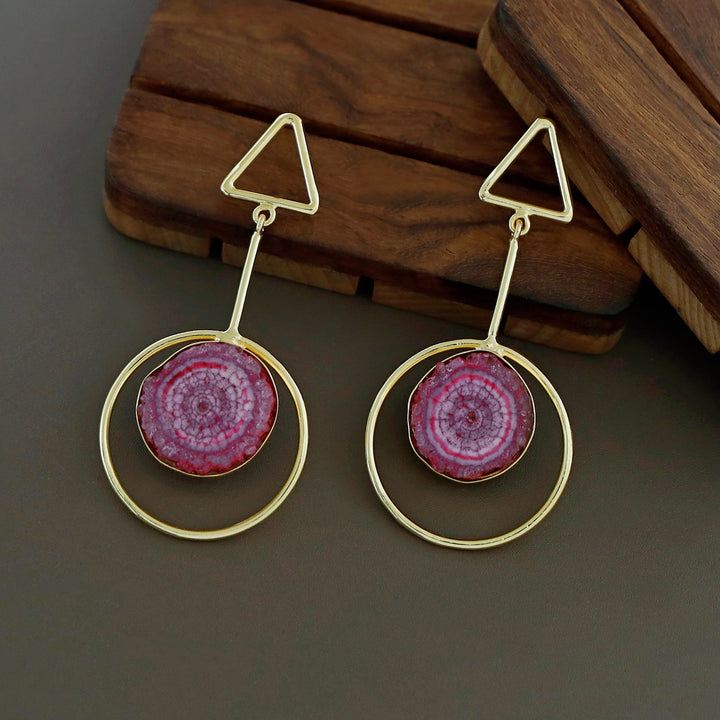 Bettie Triangle Pendulum Circle Agate Stone Earring